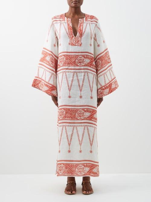 Johanna Ortiz - Fuerza Del Querer Printed Organic-linen Dress - Womens - Red White