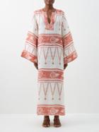 Johanna Ortiz - Fuerza Del Querer Printed Organic-linen Dress - Womens - Red White