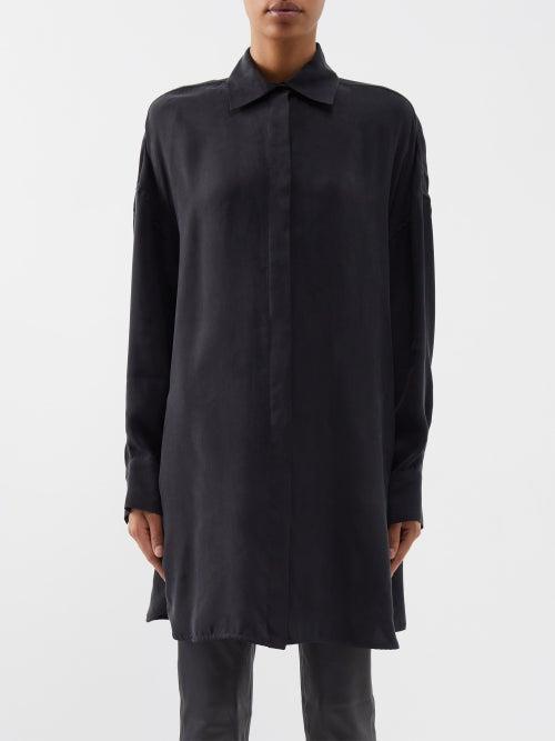 Raey - Oversized Cupro Shirt Dress - Womens - Black