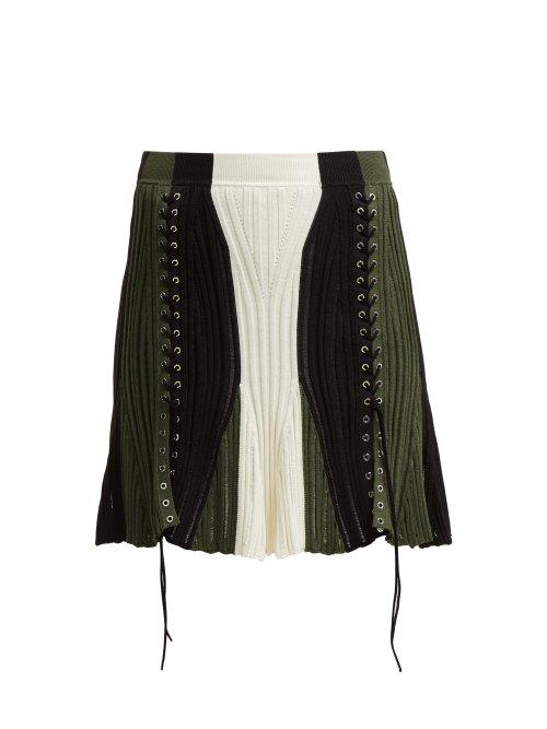 Matchesfashion.com Alexander Mcqueen - Lace Up Silk Blend Skirt - Womens - Black Green