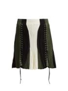 Matchesfashion.com Alexander Mcqueen - Lace Up Silk Blend Skirt - Womens - Black Green