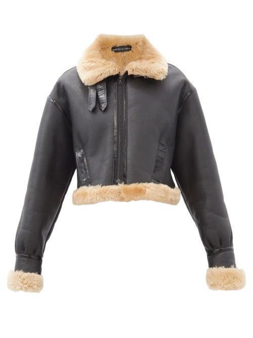Matchesfashion.com David Koma - Cropped Shearling Jacket - Womens - Brown