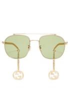 Matchesfashion.com Gucci - Logo-charm Aviator Metal Sunglasses - Womens - Green Gold