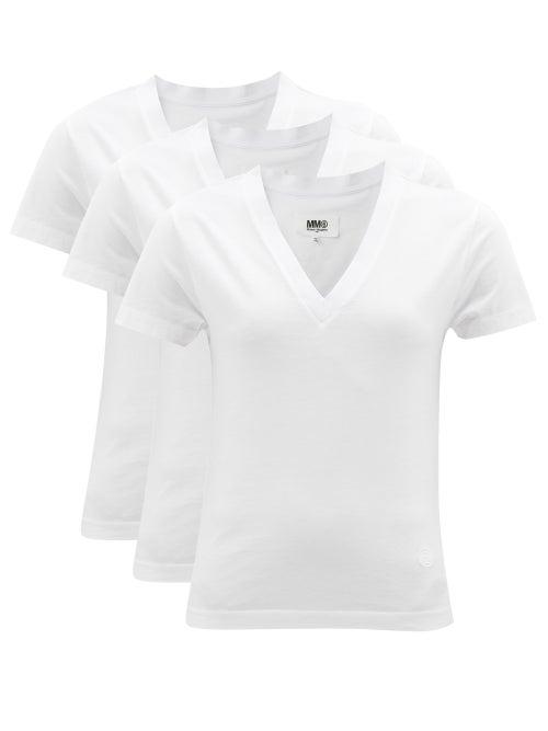 Mm6 Maison Margiela - Pack Of Three Cotton-jersey T-shirts - Womens - White