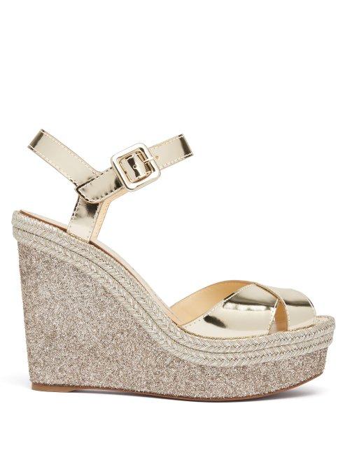 Matchesfashion.com Christian Louboutin - Almeria Metallic Leather Espadrille Wedge Sandals - Womens - Gold