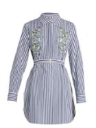 Adam Lippes Floral-embroidered Pinstriped Shirtdress