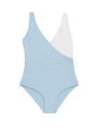 Matchesfashion.com Cossie + Co - The Ashley Bi-colour Honeycomb-effect Swimsuit - Womens - Blue Multi