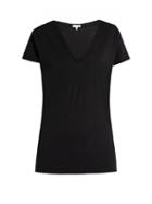 Ladies Lingerie Skin - V-neck Pima-cotton Pyjama T-shirt - Womens - Black