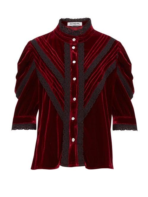 Matchesfashion.com Cheval Pampa - Yegula Mock Neck Velvet Blouse - Womens - Burgundy