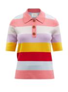 Ladies Beachwear La Doublej - Striped Wool Polo Shirt - Womens - Pink Stripe