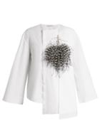 Christopher Kane Feather-brooch Cotton-poplin Blouse