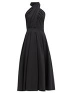 Matchesfashion.com Alexander Mcqueen - Halterneck Pleated Cotton-poplin Midi Dress - Womens - Black