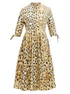 Matchesfashion.com Prada - Band Collar Watercolour Print Cotton Midi Dress - Womens - Beige Multi