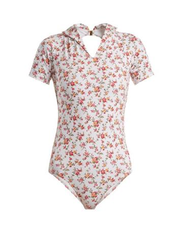 Matchesfashion.com Emilia Wickstead - Rosie Short Sleeve Floral Print Swimsuit - Womens - White Print