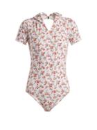 Matchesfashion.com Emilia Wickstead - Rosie Short Sleeve Floral Print Swimsuit - Womens - White Print