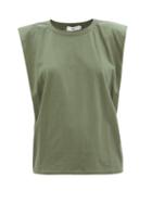 Ladies Rtw The Frankie Shop - Eva Padded-shoulder Organic-cotton Tank Top - Womens - Khaki