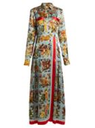 Matchesfashion.com F.r.s - For Restless Sleepers - Fedra Printed Hammered Silk Dress - Womens - Blue Print