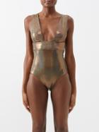 Dodo Bar Or - Plunge-front Metallic-jersey Swimsuit - Womens - Gold