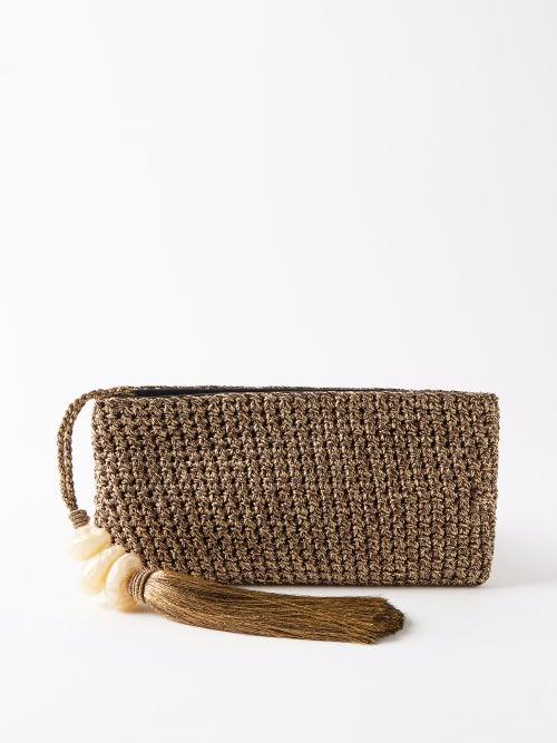 Serena Uziyel - Perla Tasselled Woven Clutch Bag - Womens - Gold