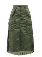 Sacai - Cargo-pocket Pleated Nylon-twill Midi Skirt - Womens - Khaki