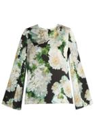 Adam Lippes Long-sleeved Floral-print Satin Top