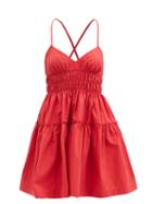 Matchesfashion.com Three Graces London - Mia Shirred Cotton Mini Dress - Womens - Red