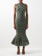 Conner Ives - Plaid Bias-cut Cotton-blend Dress - Womens - Green Multi