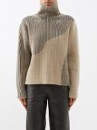 Joseph - Roll-neck Abstract-jacquard Ribbed-merino Sweater - Womens - Beige Black