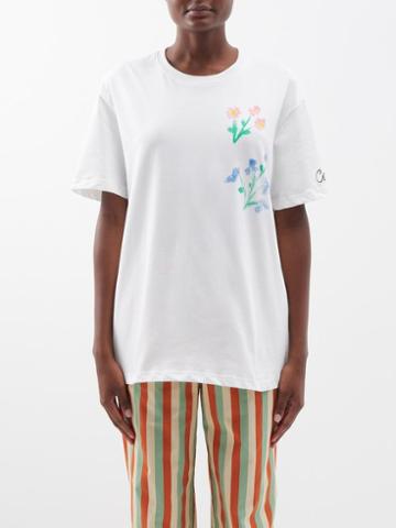 Caro Editions - Kara Flower-print Organic-cotton T-shirt - Womens - White Multi