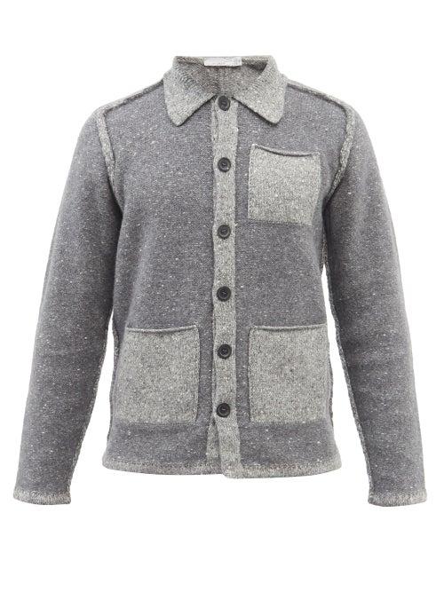 Inis Mein - Patch-pocket Merino-blend Cardigan Jacket - Mens - Grey