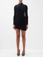 Balenciaga - Ruched Velour Mini Dress - Womens - Black