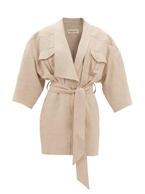 Alexandre Vauthier - Oversized Wrap Slubbed-canvas Shirt Dress - Womens - Beige