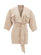 Alexandre Vauthier - Oversized Wrap Slubbed-canvas Shirt Dress - Womens - Beige