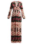 Matchesfashion.com Raquel Diniz - Valentina Floral Print Pleated Gown - Womens - Black Multi