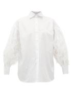 Matchesfashion.com Valentino - Feather-embellished Cotton-poplin Shirt - Womens - White