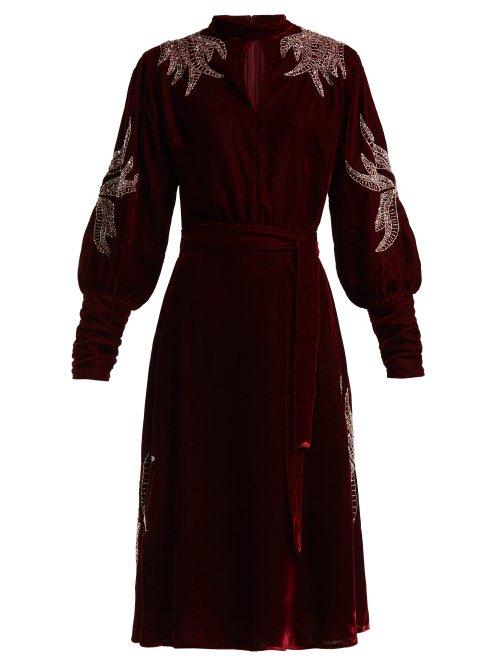 Matchesfashion.com Dodo Bar Or - Josephine Velvet Beaded Midi Dress - Womens - Dark Red