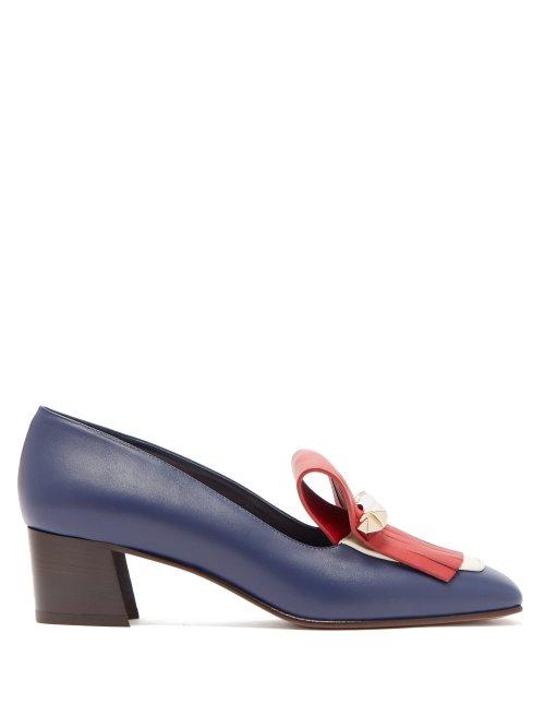 Matchesfashion.com Valentino - Uptown Fringed Block Heel Leather Loafers - Womens - Blue Multi