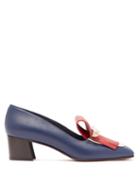 Matchesfashion.com Valentino - Uptown Fringed Block Heel Leather Loafers - Womens - Blue Multi