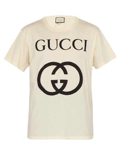 Matchesfashion.com Gucci - Logo Print Cotton T Shirt - Mens - White Black