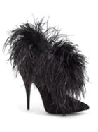 Matchesfashion.com Saint Laurent - Zizi Feather Trim Suede Boots - Womens - Black