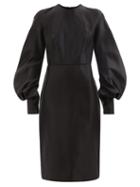 Tom Ford - Balloon-sleeve Silk-duchesse Midi Dress - Womens - Black