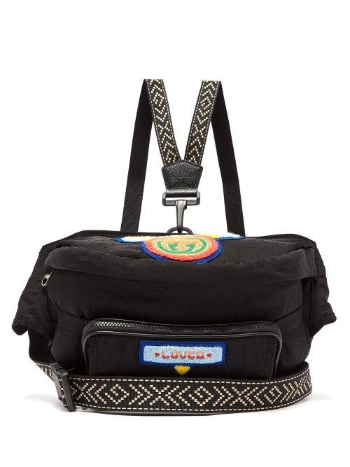 Matchesfashion.com Gucci - Loved Chenille Appliqud Belt Bag - Mens - Black