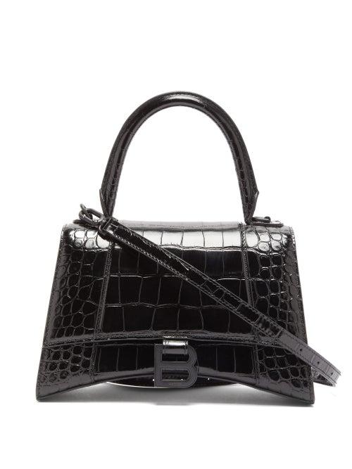 Matchesfashion.com Balenciaga - Hourglass Crocodile Embossed Leather Bag - Womens - Black