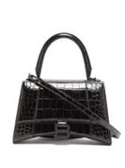 Matchesfashion.com Balenciaga - Hourglass Crocodile Embossed Leather Bag - Womens - Black