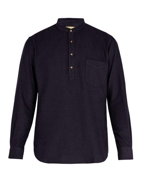Matchesfashion.com De Bonne Facture - Grandad Collar Cotton Shirt - Mens - Navy