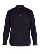 Matchesfashion.com De Bonne Facture - Grandad Collar Cotton Shirt - Mens - Navy