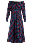 Anna October Off-the-shoulder Checked Cotton Dress