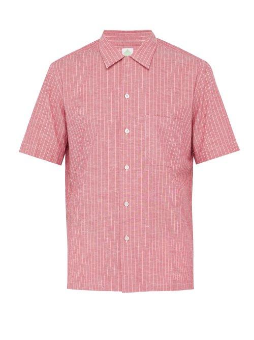 Matchesfashion.com Finamore 1925 - Bart Short Sleeved Striped Slub Cotton Shirt - Mens - Red Multi