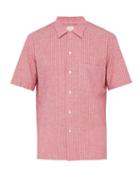 Matchesfashion.com Finamore 1925 - Bart Short Sleeved Striped Slub Cotton Shirt - Mens - Red Multi