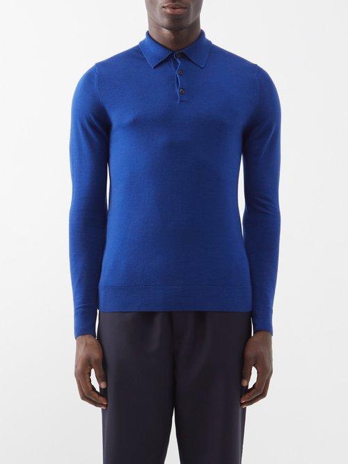 Sunspel - Long-sleeved Merino Polo Shirt - Mens - Dark Blue